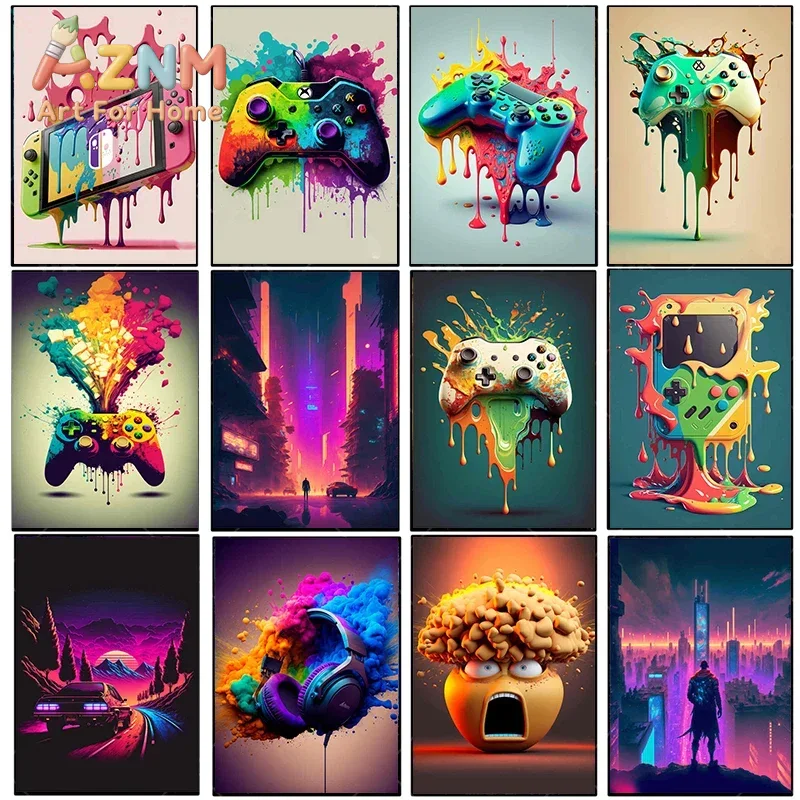 Esports Gaming Poster - Vintage Canvas Painting Colorful Punk Neon