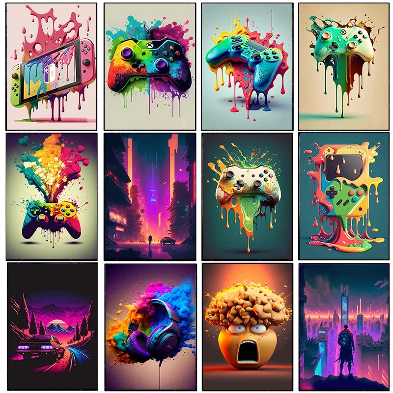 Esports Gaming Poster - Vintage Canvas Painting Colorful Punk Neon