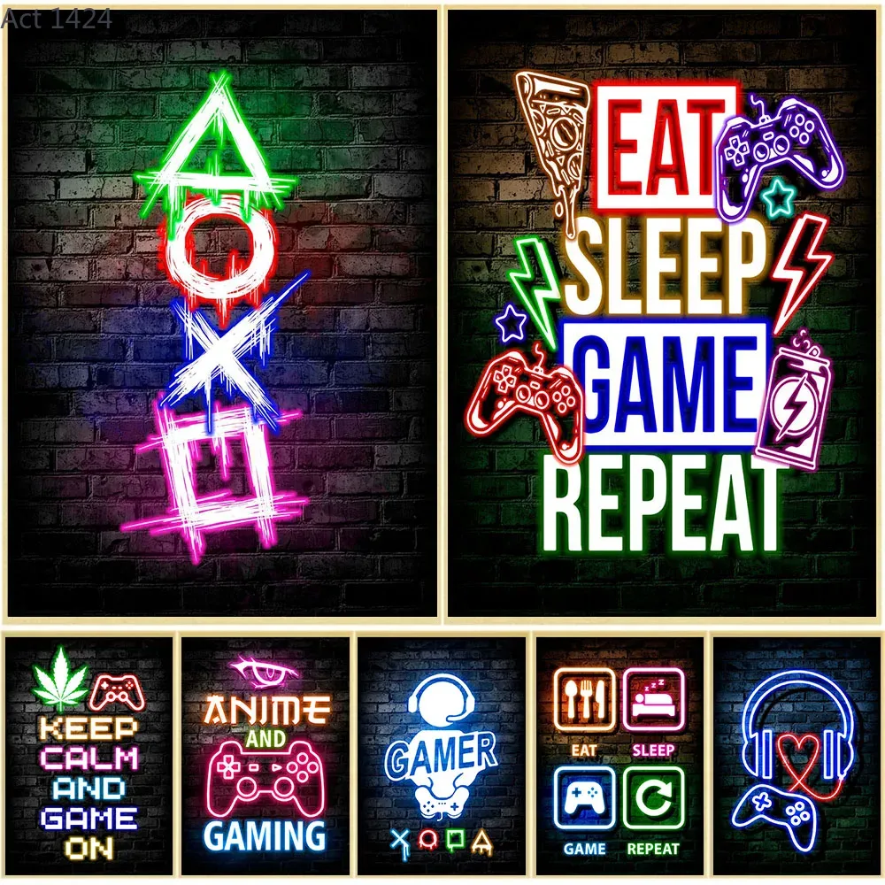 Gaming Neon Eat Sleep Game Rep - đánh giá và giá Esports Gaming Poster
